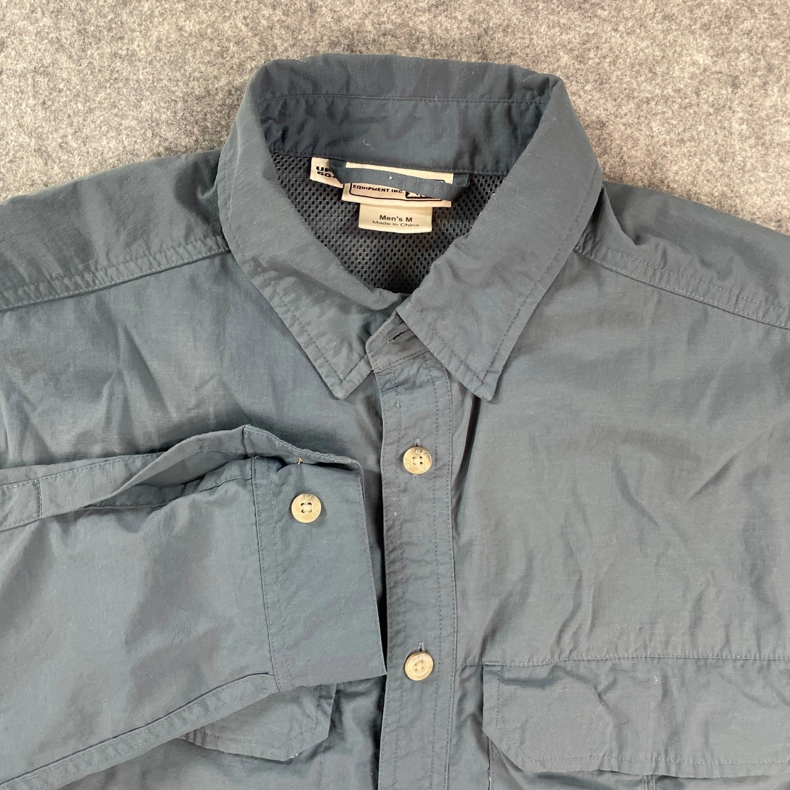 Rei Mens Button Down Shirt M Slate Blue Long Sleeve Outdoor Hiking