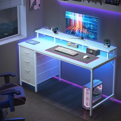 40 Inch Computer Desk with 4 Drawers,4 Drawer Gaming Desk with Power Outlets and