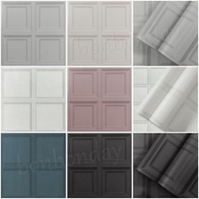 Realisitc Wood Panel Coving Effect Modern Feature Pink Teal Grey Cream Wallpaper