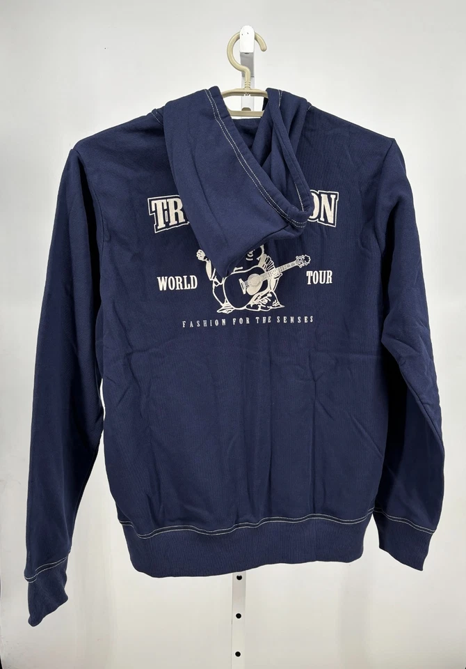 Moletom com capuz masculino True Religion clássico logotipo com zíper estampa gráfica azul G streetwear - Imagem 2 de 4
