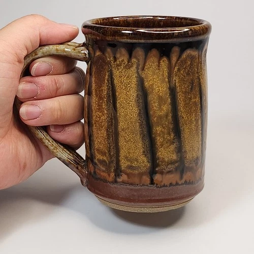 Studio Art Pottery Handmade Brown Earthy Rustic Glaze Ceramic Mug Signed