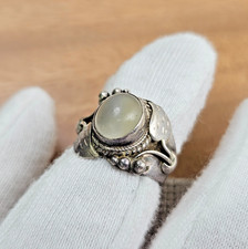 Vintage Sterling Silver 925 White Moonstone  Leaf Ring Petite Bohemian Size 5  