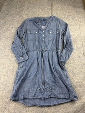 Gap Dress Womens S Blue Chambray Denim Pocketed Popover Roll Tab Coastal Boho