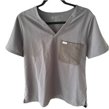 Figs Women  s Gray Scrub Top V-neck Pocket Technical Collection Size L