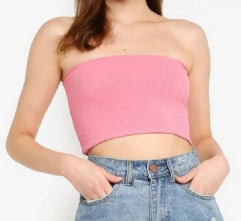 Pink strapless deals crop top