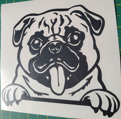 1x Pug Dog Vinyl Sticker Bumper Decal Laptop Glass Window Door Car Van ...