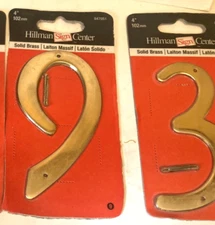 HILLMAN Solid Brass 4" House Address Nunbers 9 & 3 NEW Choose One