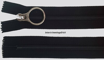 OPTI, LOOP PULLER REISSVERSCHLUSS, SCHWARZ, 22''/56 CM, NYLONZÄHNE, GESCHLOSSENES ENDE, NR 5, KOSTENLOSER VERSAND