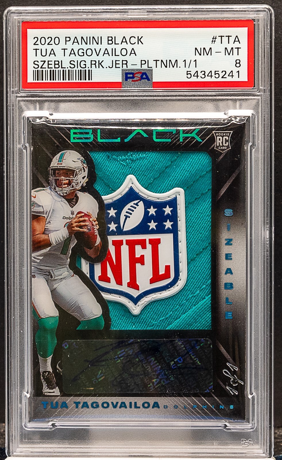 Tua Tagovailoa Panini Black Sizeable Signatures Rookie Jersey #TTA Platinum 1/1