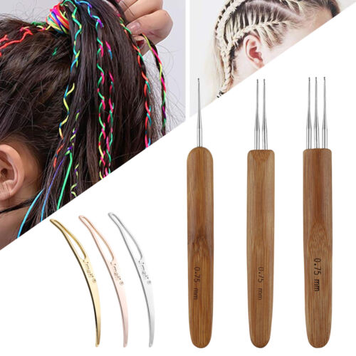 6PCS DIY Crochet Needle Hook Bamboo Handle Dread Knit Hair Making Braiding Tool