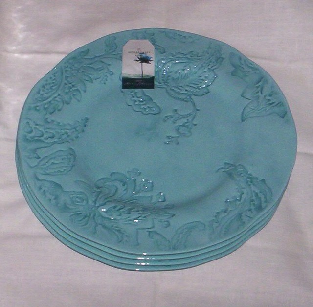 4 Artisan de Luxe Blue MELAMINE Dinner Plates Floral NEW eBay
