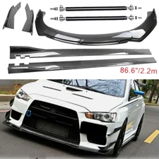 FOR MITSUBISHI LANCER Carbon Fiber Front Bumper Lip Spoiler 86.6" Side Skirt Kit