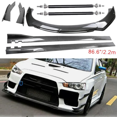 FOR MITSUBISHI LANCER Carbon Fiber Front Bumper Lip Spoiler 86.6'' Side Skirt Kit