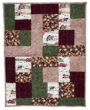 Fall Country Patchwork Quilt Blanket Cozy Handmade 100 Cotton Throw 41  x 54  