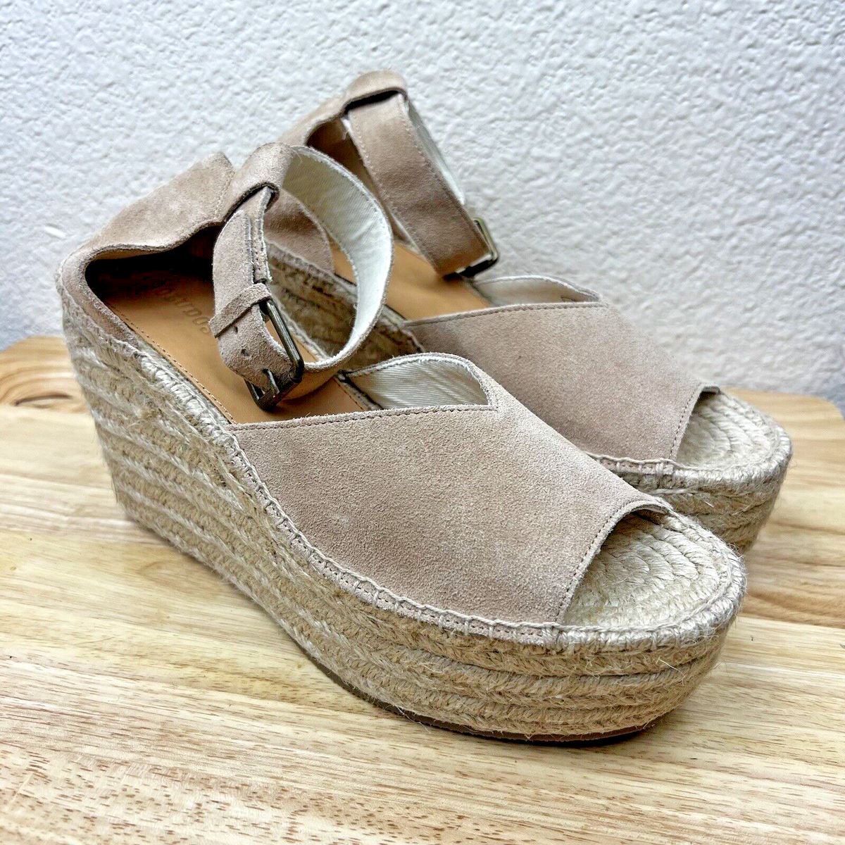 SOLUDOS Light Tan Suede Positano Platform Wedge Espadrilles Women's Shoes  Sz