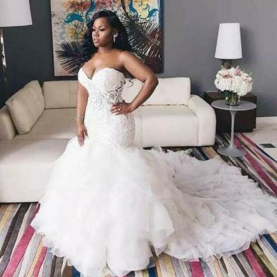 Plus Size Beach Wedding Dress 2024 - Lace Mermaid Ball Gown With Train