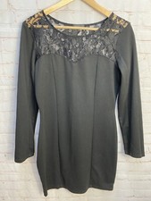 Women’s Topshop Black Bodycon Dress Size 16 Lace Detail
