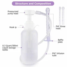 300ml Pump Action Enema Bottle with Nozzle Douche Clean Stream Silicone Tool Kit