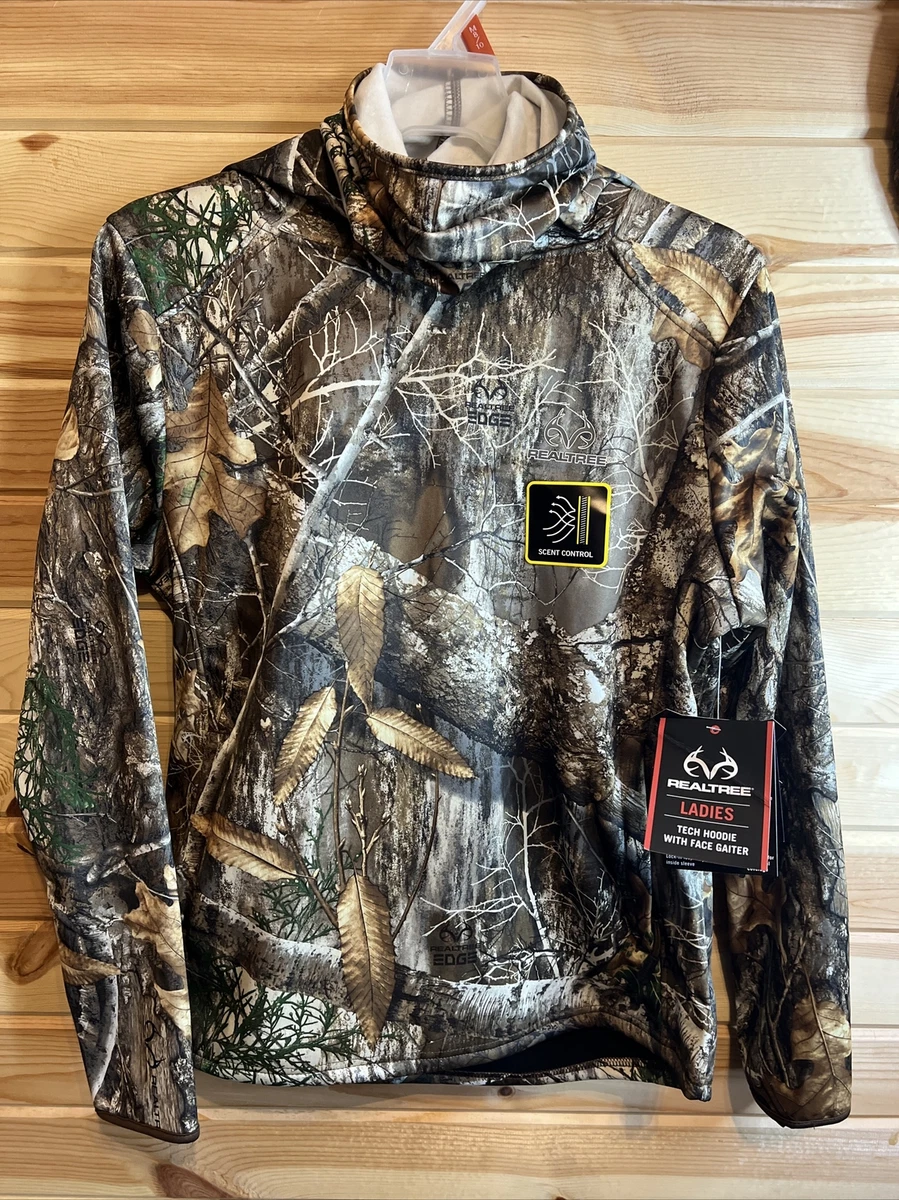 Realtree Edge Ladies Pullover Tech Hoodie w Face Gaiter Camo Womens Size Medium