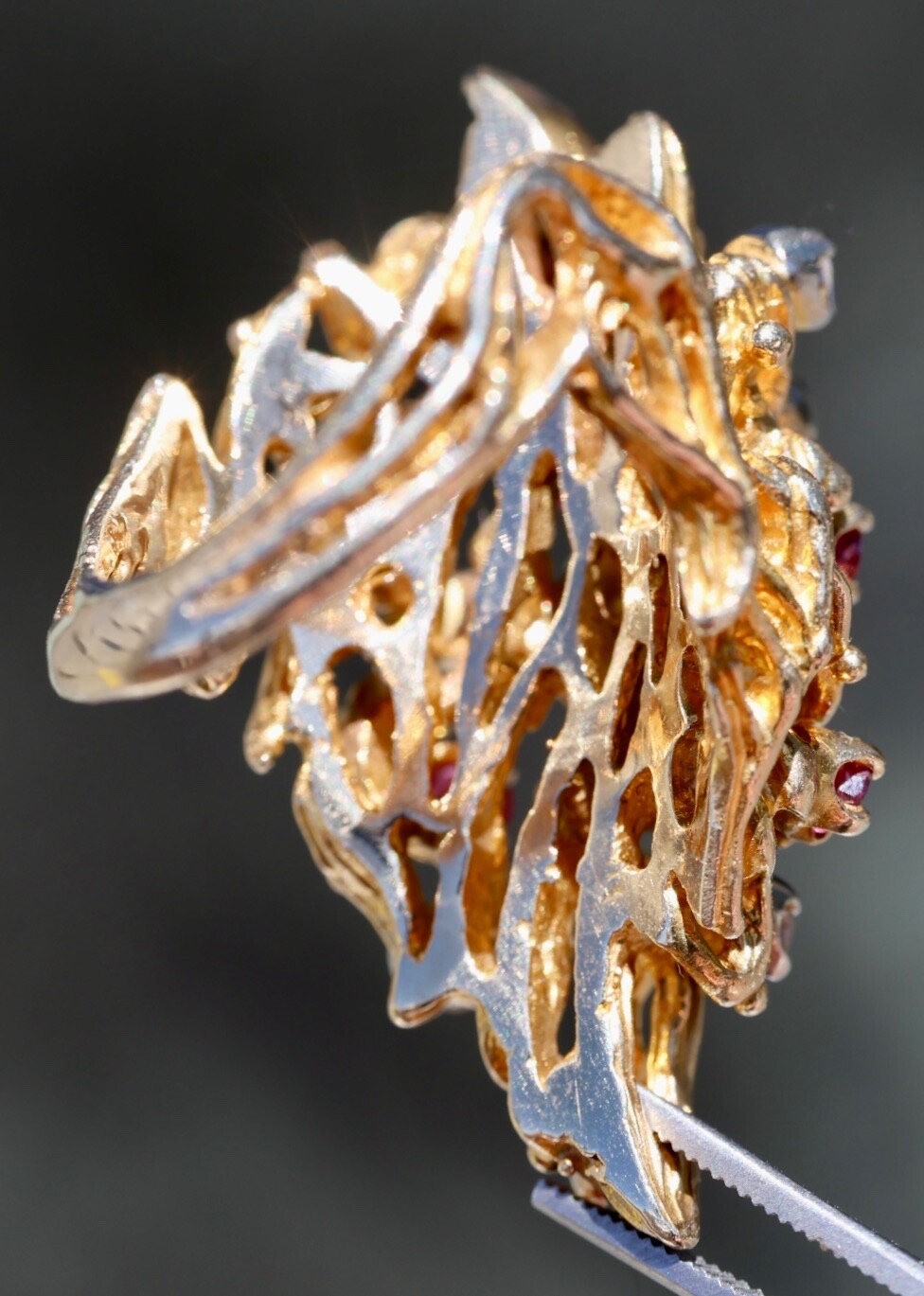 14K 585 SOLID YELLOW GOLD RUBY DIAMOND CLUSTER AR… - image 7