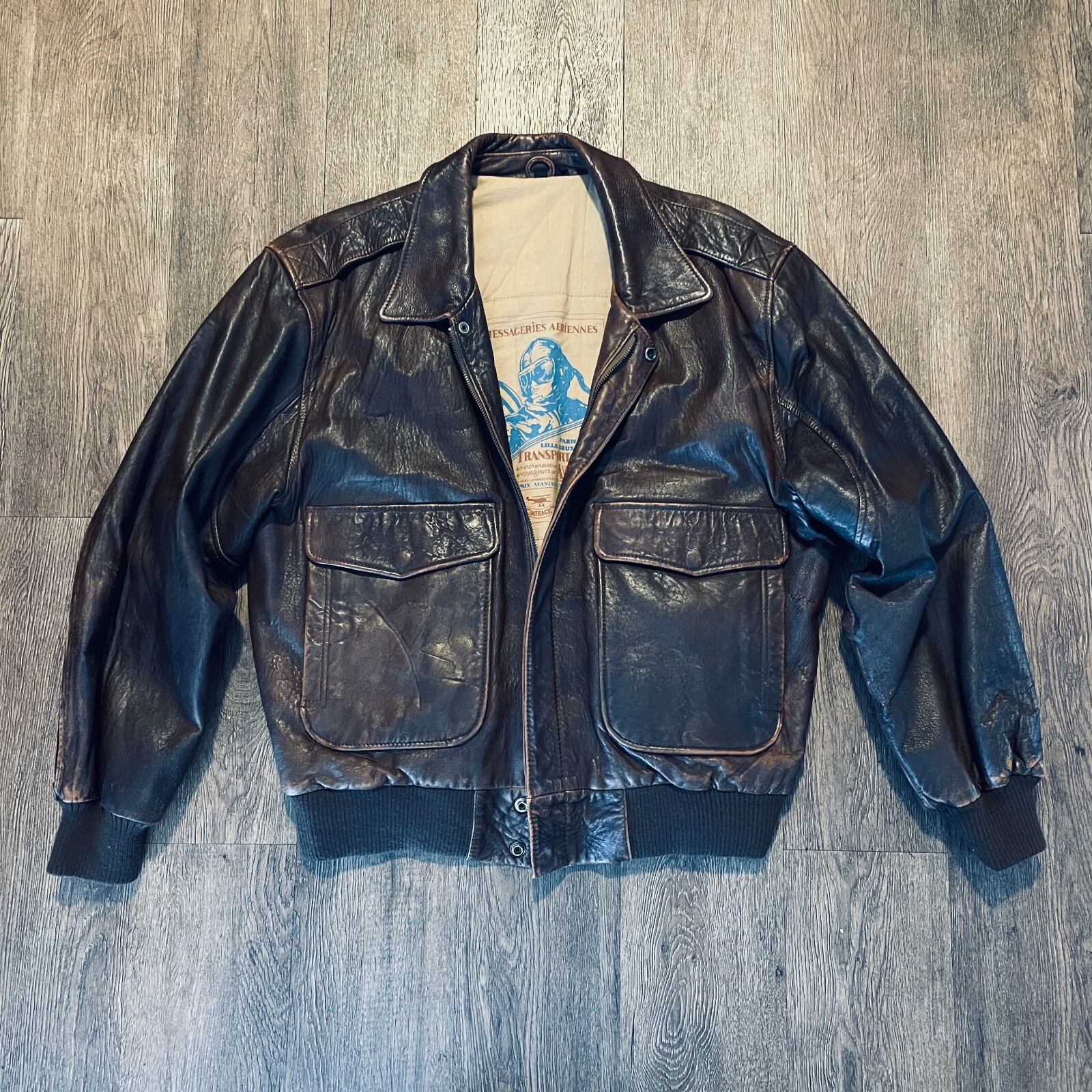 Vintage Mirage Distressed Flight/Bomber Jacket Leather Brown Medium 40 *flaw*