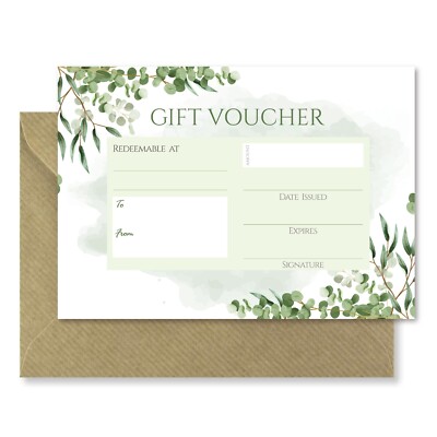 Blanko Geschenkgutscheine & Kraftpapier Umschläge - doppelseitiges botanisches Blatt Design