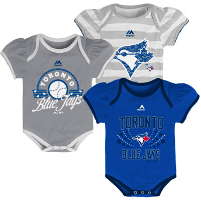 Toronto Blue Jays GIRLS Team Colors 3pc Creeper Bodysuit Set Infant Baby GRAY