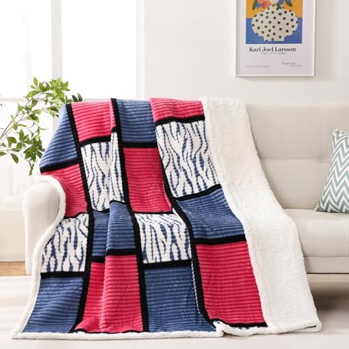 Sherpa Blanket Fleece Throw Blanket Twin Checkered 60