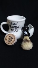 Vtg "Mister" Ceramic Boot Shape Shaving Mug Brush & Amish Beard Balm Tin NICE 