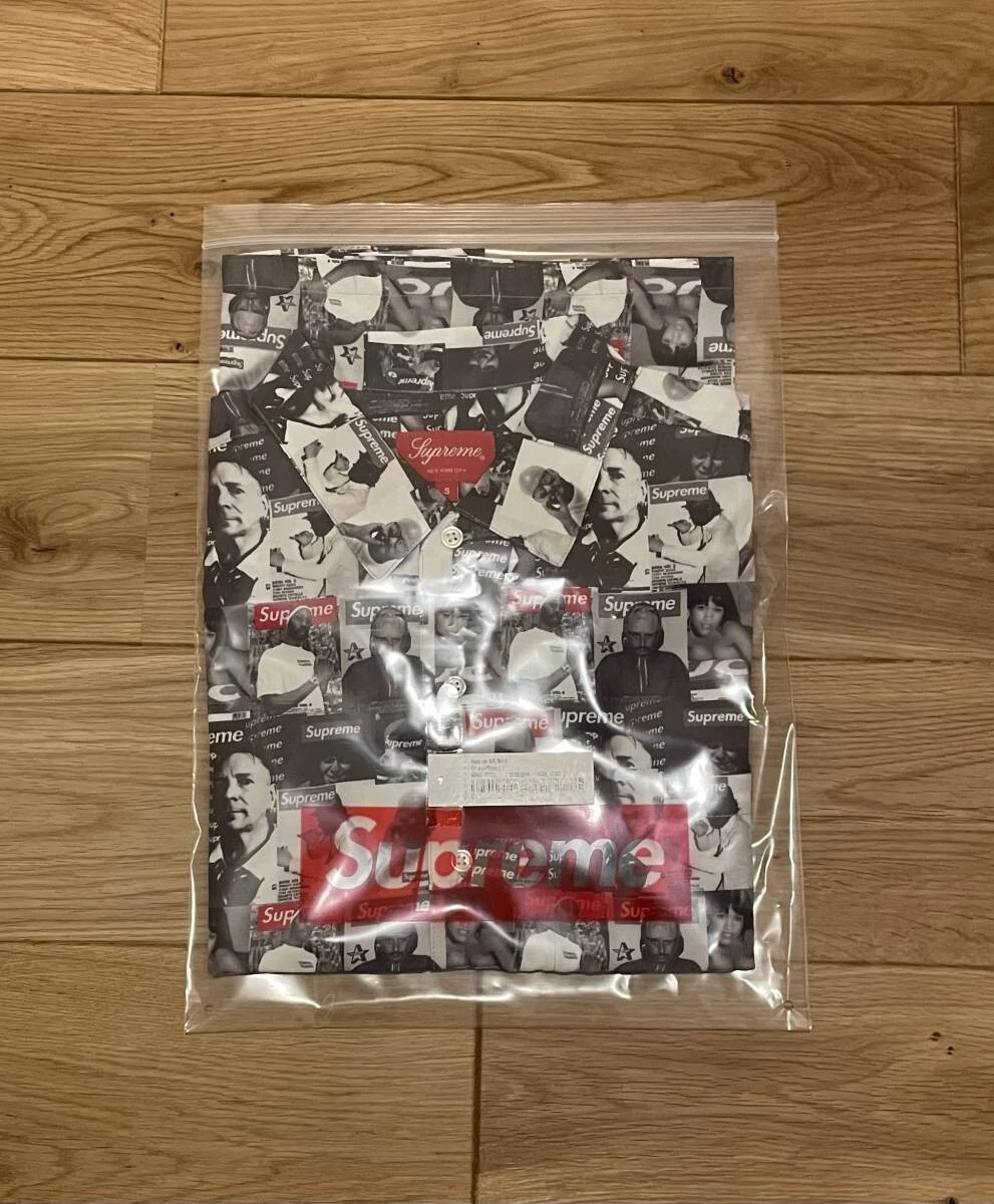 Chemise Supreme Magazine Print S/S bouton gris printemps été 2023 SS23 neuve taille S