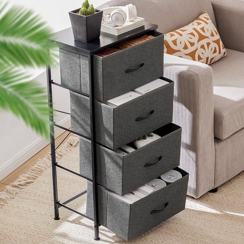 4-Drawers Dresser Storage Tower for Bedroom Skinny Cabinet with Fabric Bins - Picture 29 of 30