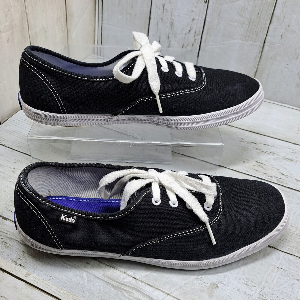 Keds Black White Canvas Champion Original Laceup Sneakers Shoes Women