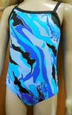 Asymmetrical camisole leotard rhinestone Blues small child dance costume sample