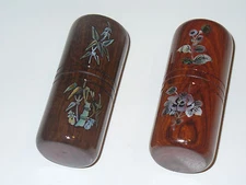 Two Handmade Wood Shakers Pearl Inlay Set Beautiful percussion set