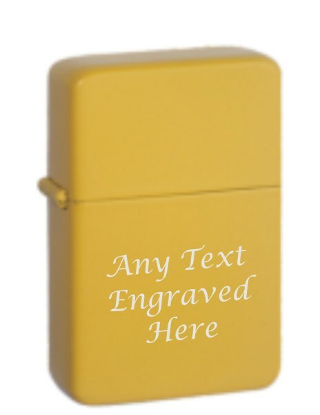 Personalised Engraved Lighter in Metal Gift Tin Yellow Matt