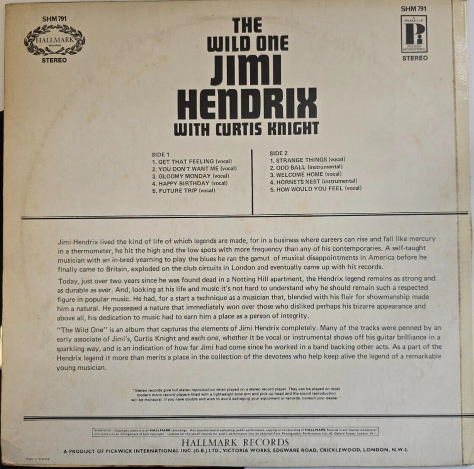 Jimi Hendrix With Curtis Knight – The Wild One  LP Album vinyl record 1972 - Image 4 of 4