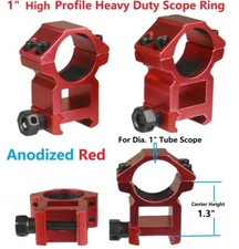 Scope Rings 1" Inch Extra High Heavy Duty Red Aluminum Fits Weaver Picatinny