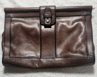 Vintage Fossil Leather Reissue Wooden Bar Clutch