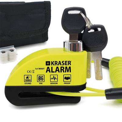 #ad #ad KRASER WA6Y Motorcycle Alarm Disc Lock 110dB Reinforced 6 mm Yellow Black $48.75