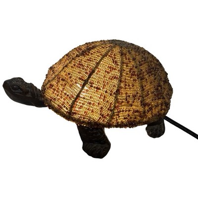Brass Turtle Lamp with Bead Shell 8.5 Inches Long Vintage Decor Great Gift