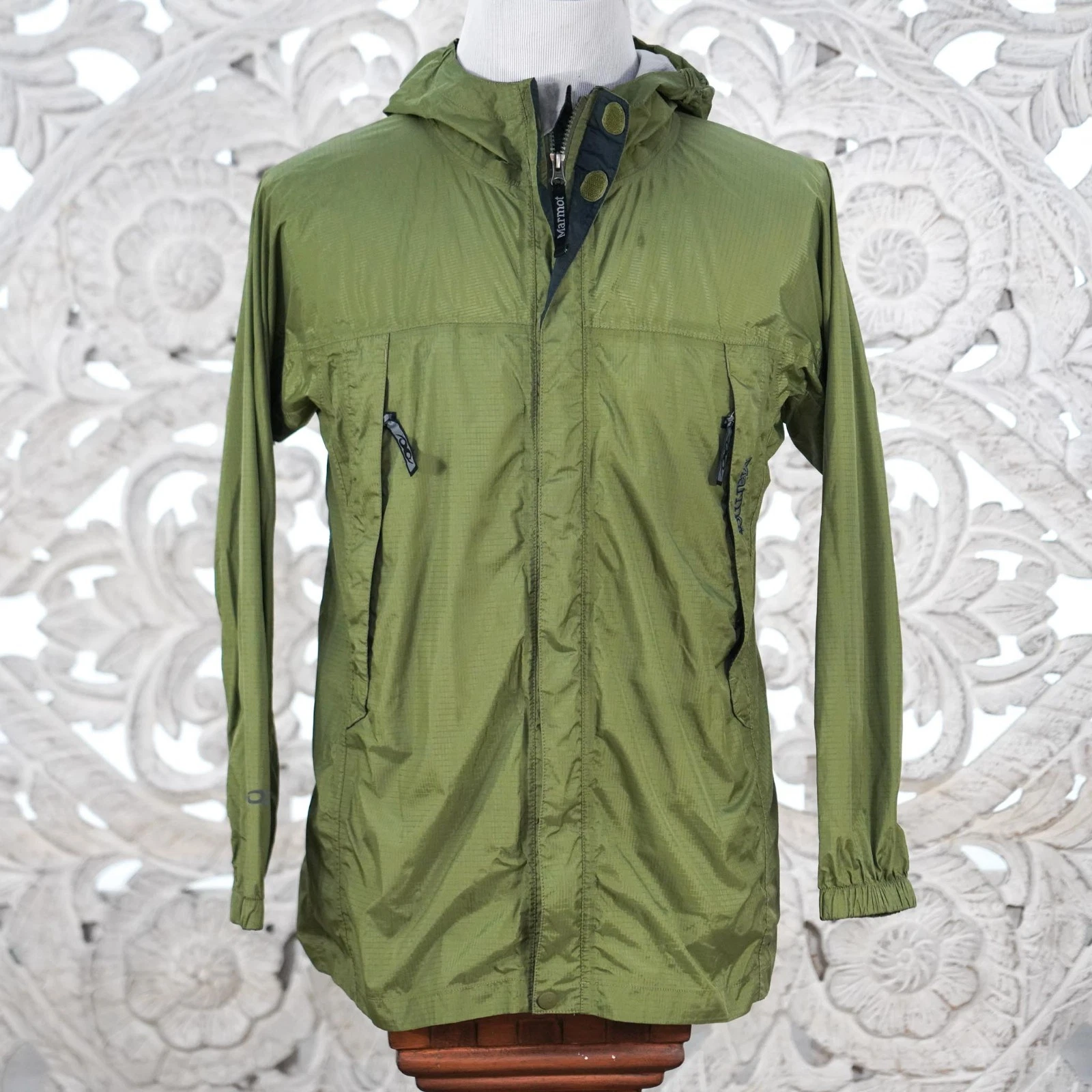 Marmot Boys XL (14–16) Green Rain Jacket Hooded Nylon Waterproof Windbreaker