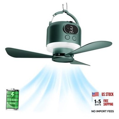 11'' Wireless Portable Camping Ceiling Fan with Light and Green Tent Ceiling Fan