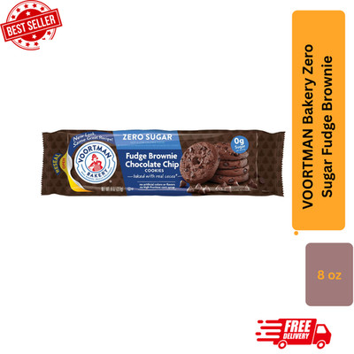 Voortman Zero Sugar Fudge Brownie Chocolate Chip Cookies 8 oz   Free Shipping