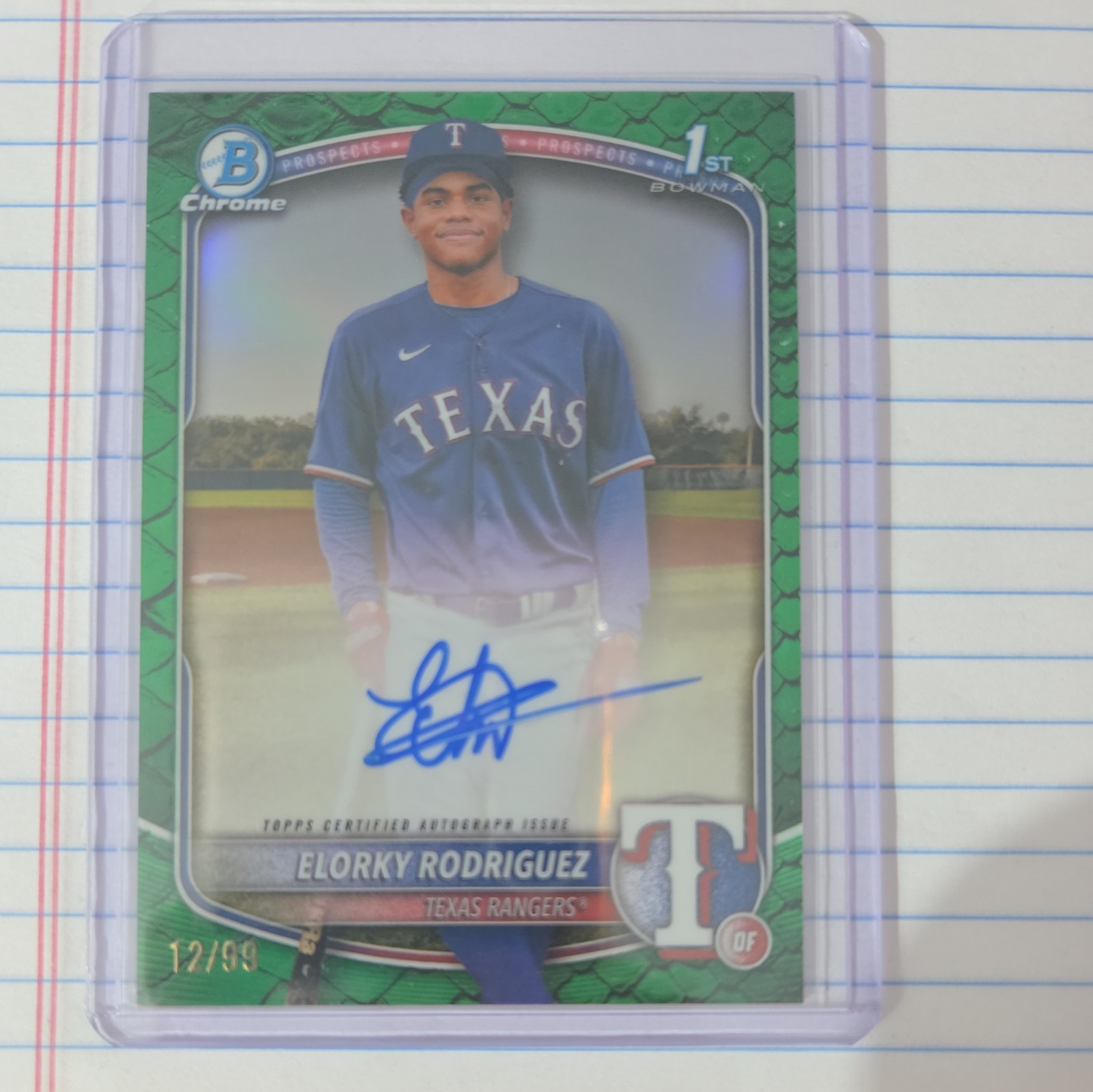 ELORKY RODRIGUEZ 2025 BOWMAN CHROME 1ST REPTILIAN GREEN REFRACTOR AUTO 12/99