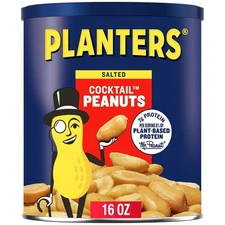 PLANTERS Salted Cocktail Peanuts, Party Snacks, Plant Based Protein 16oz