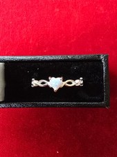 Dainty Sterling Silver & White Opal Heart Ring - Adjustable