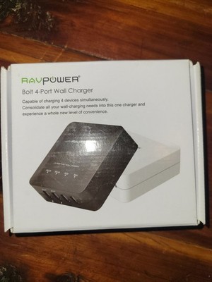 RAVPower Bolt 4-Port USB Wall Charger, Universal Compatibility, Black/White