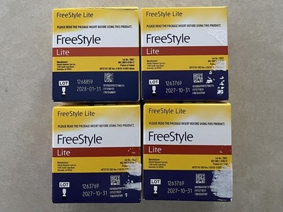 Lot of 4 Boxes of 100 FreeStyle Lite Blood Glucose 400 Test Strips Diabetes Care
