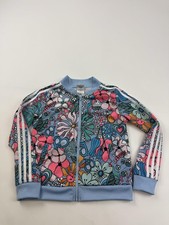 Adidas Jacket Girls 10/12 Multicolor Floral Track Full Zip 3-Stripes Athletic