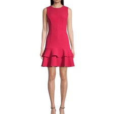 Eliza J Women's Tiered-Hem Crepe Sheath Mini Dress Hot Pink Size 14 Sleeveless